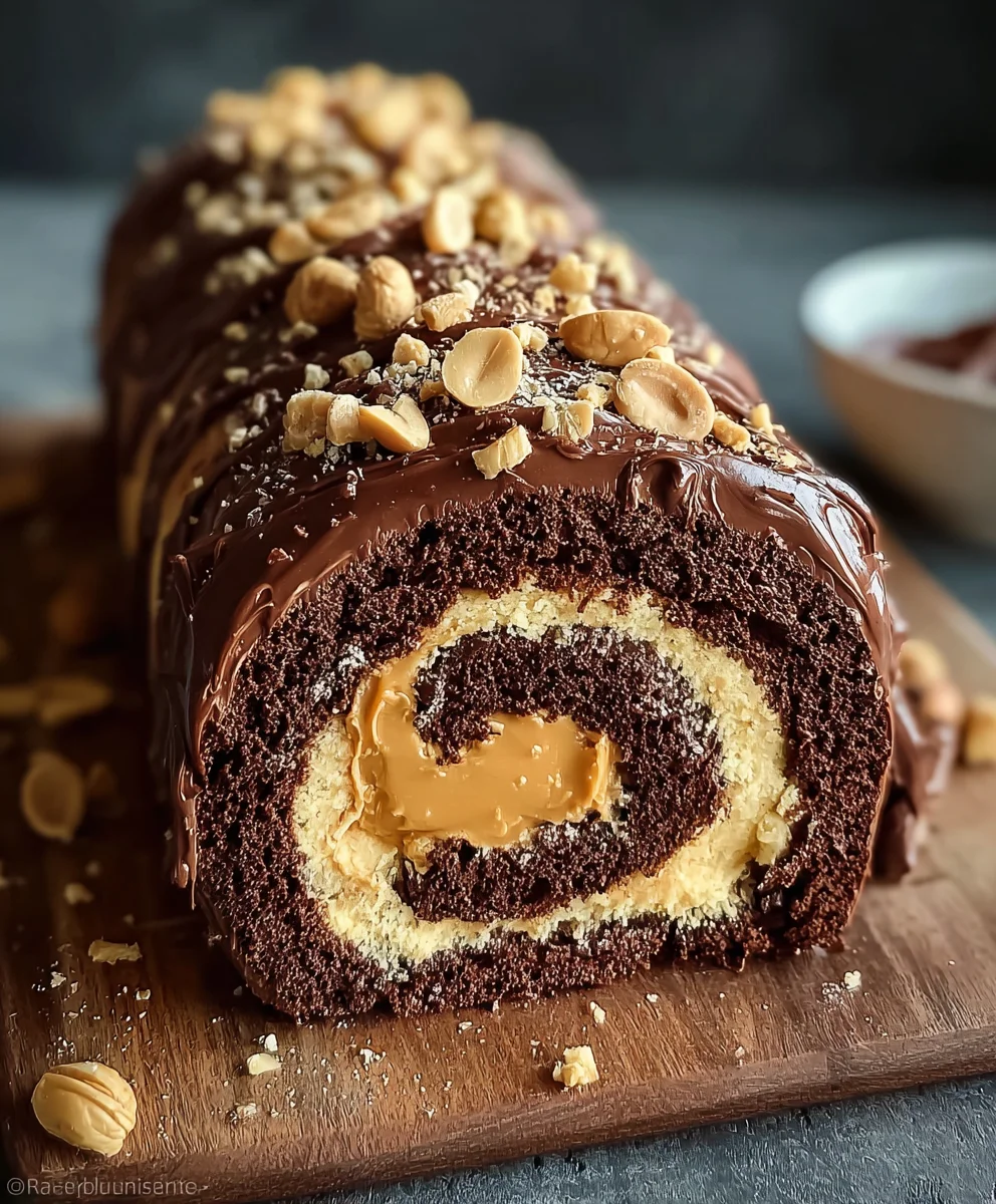 Chocolate Peanut Butter Cake Roulade-Decadent Dessert