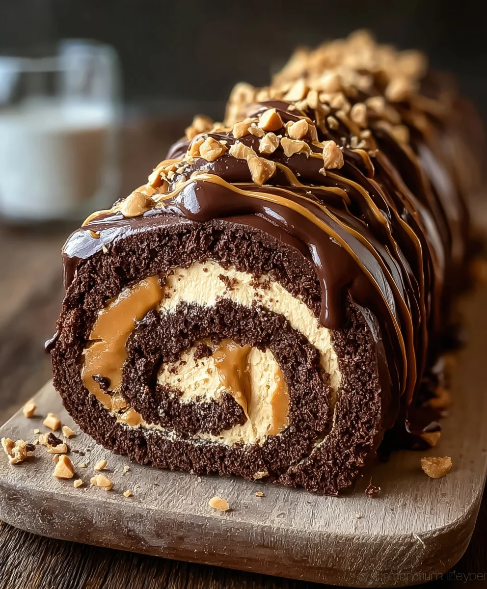 Chocolate Peanut Butter Cake Roulade-Decadent Dessert