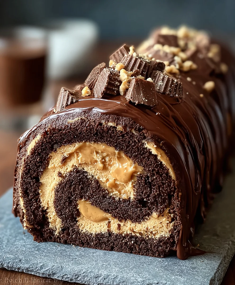 Chocolate Peanut Butter Cake Roulade-Decadent Dessert