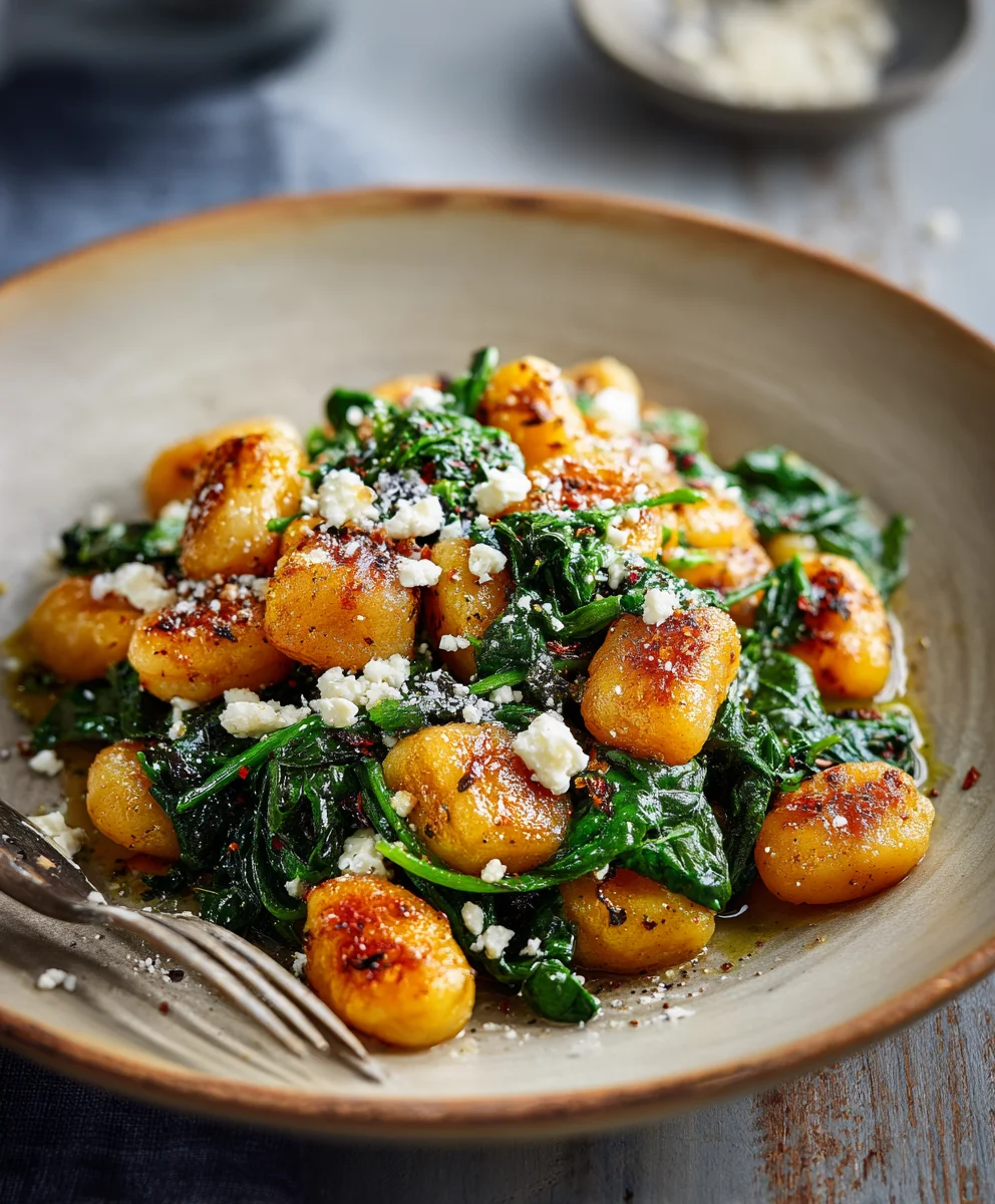 Crispy Gnocchi with Spinach and Feta- Easy Dinner Recipe
