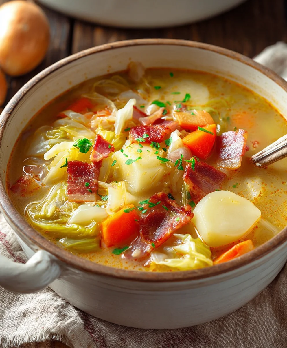 Hearty Irish Beef Beef Bacon Cabbage Potato Soup