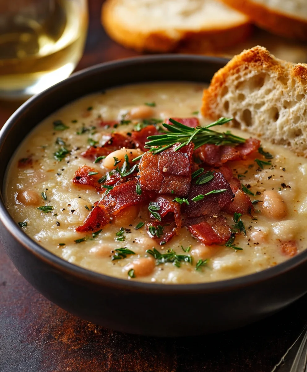 Hearty White Bean Soup with Beef Beef Bacon-Flavor