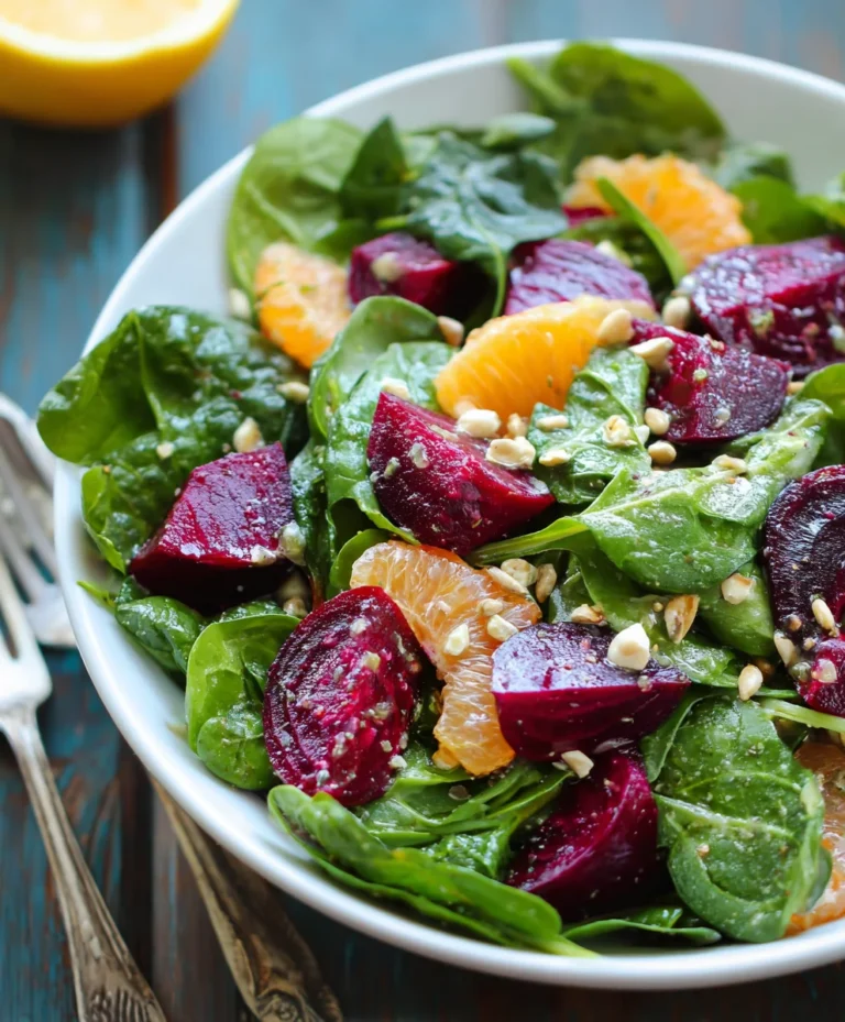 Beet Spinach Salad with Honey Mustard Lemon Dressing