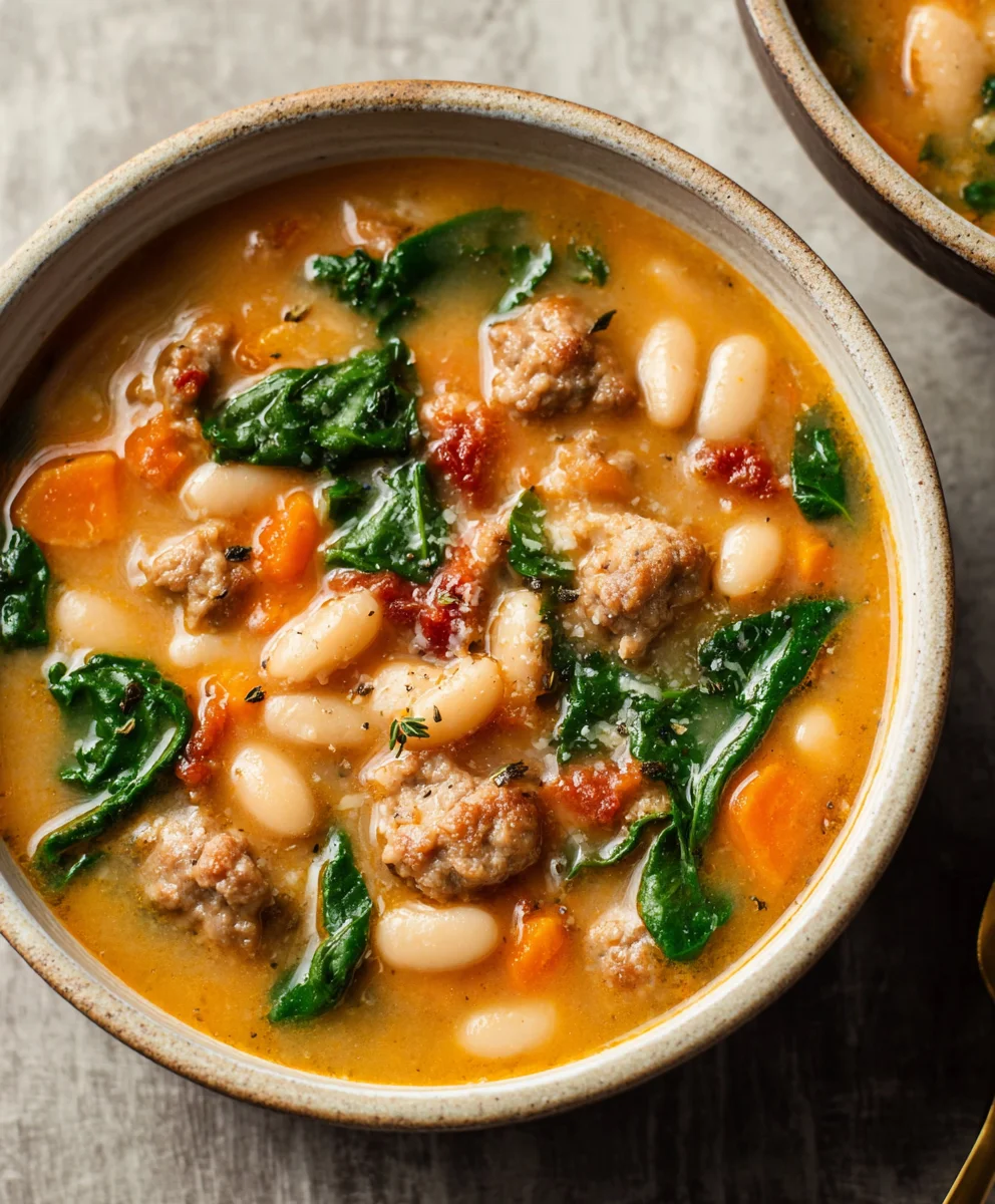 Hearty Italian Beef Sausage White Bean Soup - Easy Recipe
