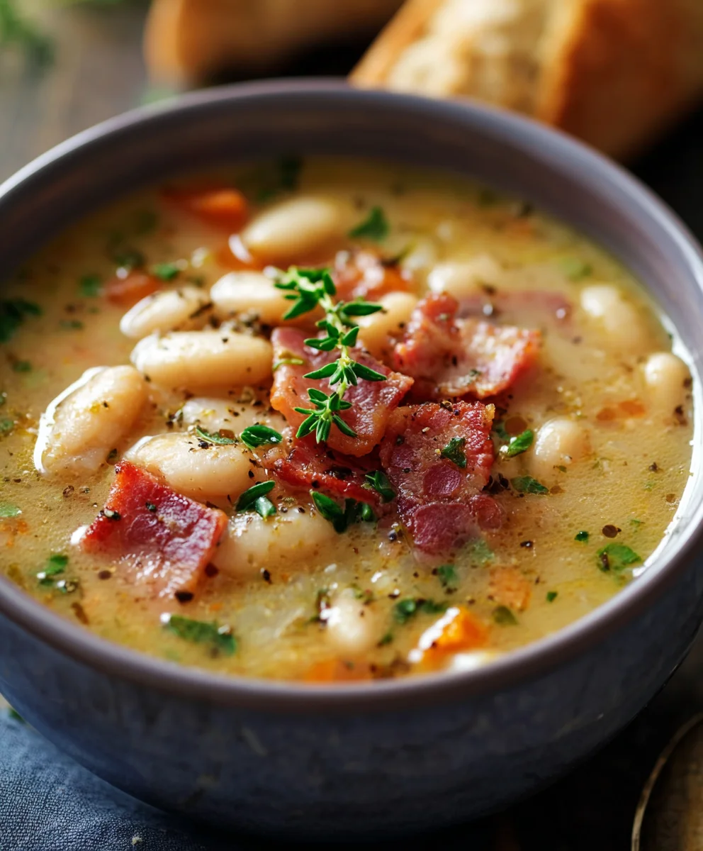 Hearty White Bean Soup with Beef Beef Bacon-Flavor