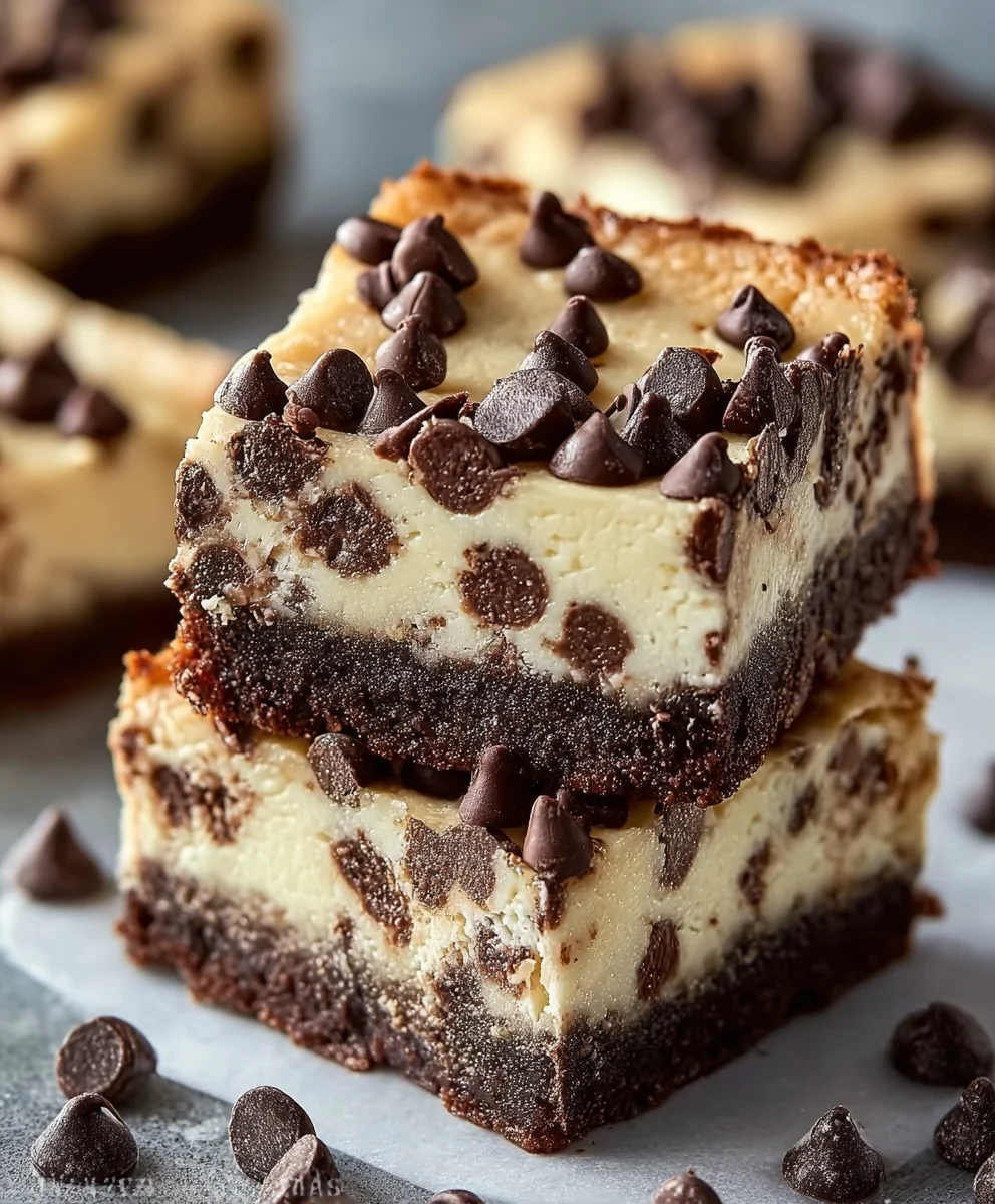 Decadent Chocolate Chip Cheesecake Bars-Easy Recipe