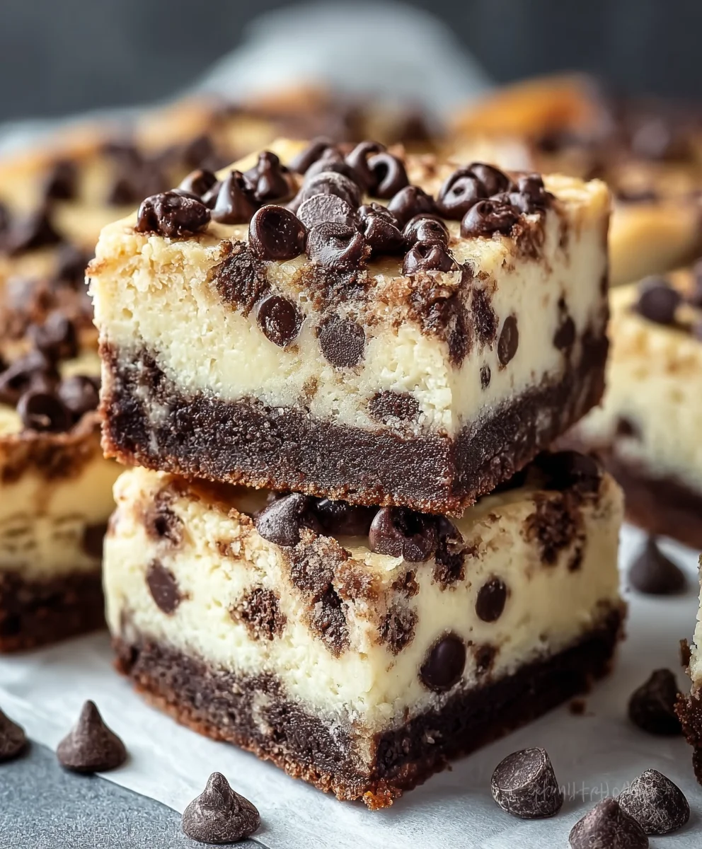 Decadent Chocolate Chip Cheesecake Bars-Easy Recipe