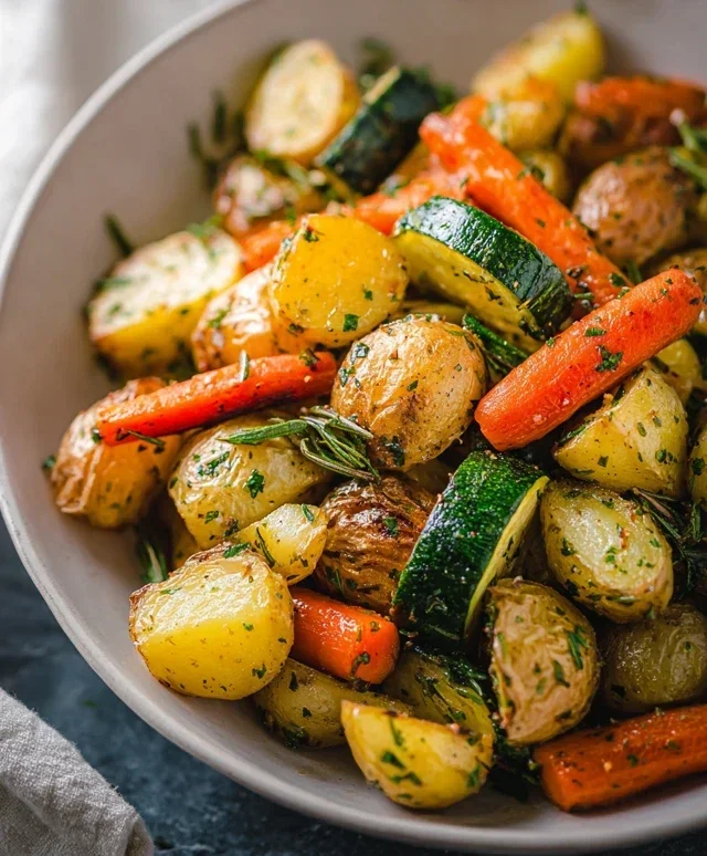 Garlic Herb Roasted Potatoes Carrots and Zucchini
