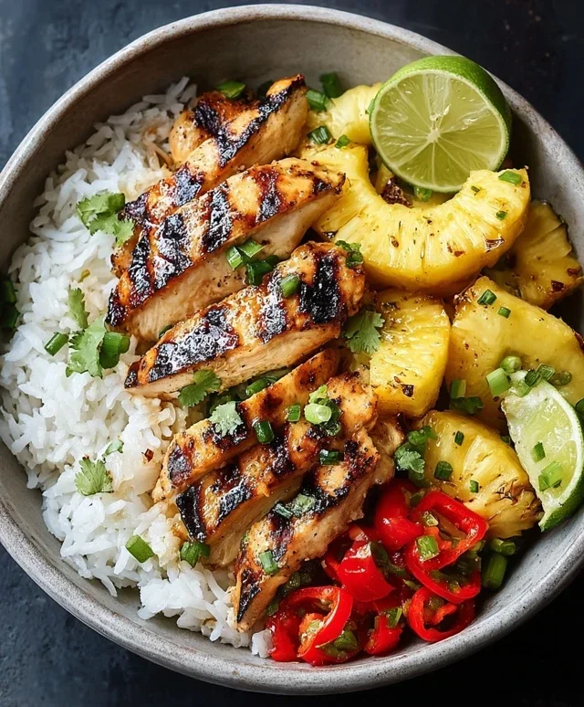Grilled Chicken and Pineapple Bowls with Coconut Rice
