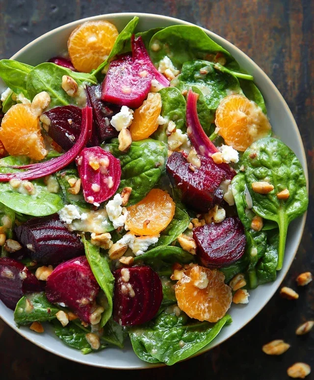Beet Salad with Spinach and Honey-Mustard Lemon Dressing