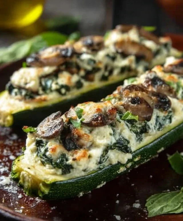 Spinach, Mushroom, and Ricotta Stuffed Zucchini Boats Recipe