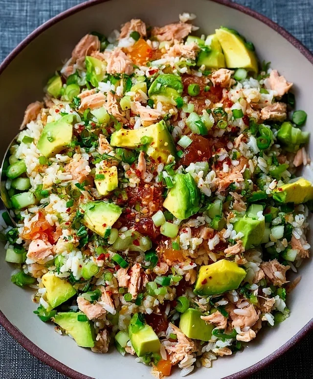 Tuna Avocado Crispy Rice Salad