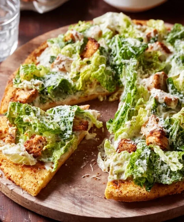 Viral Chicken Crust Caesar Salad Pizza