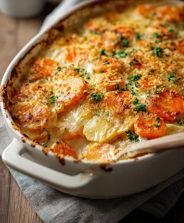 Cheesy Garlic Carrot Gratin – Creamy, Sweet & Savory