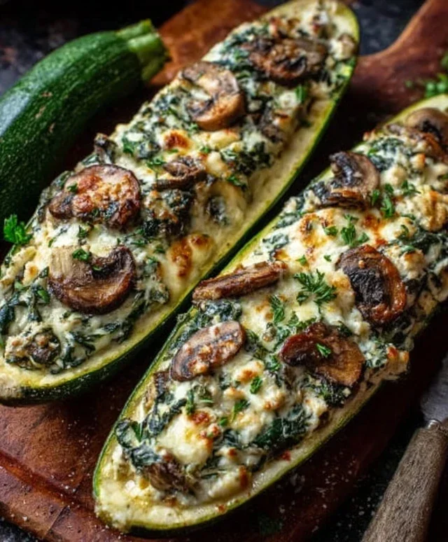 Spinach, Mushroom, and Ricotta Stuffed Zucchini Boats Recipe