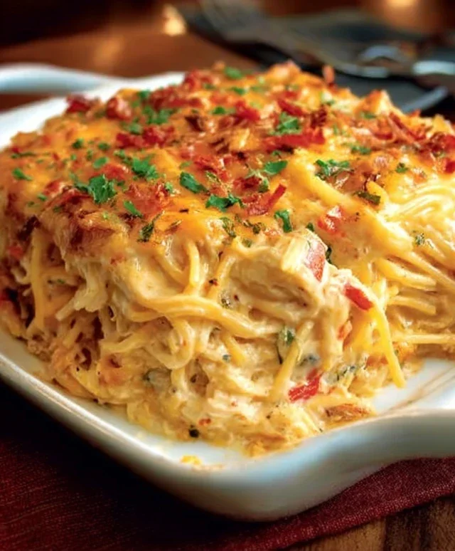 Spicy Southern Cheesy Chicken Spaghetti Casserole
