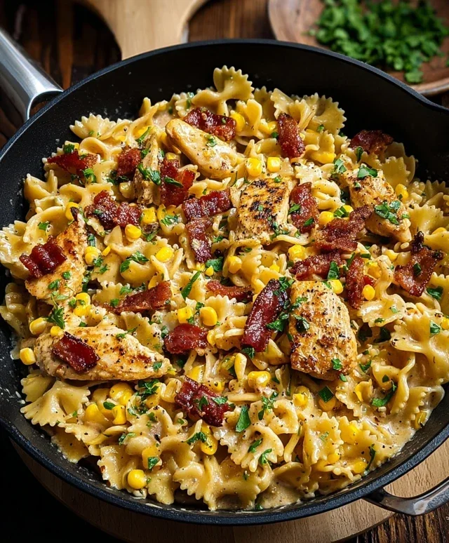 Creamy Chicken and Corn Pasta with Beef Beef Bacon