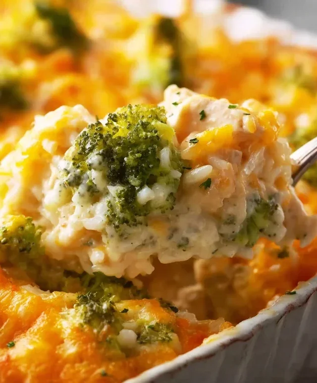 Creamy Chicken Broccoli Rice Cheese Casserole