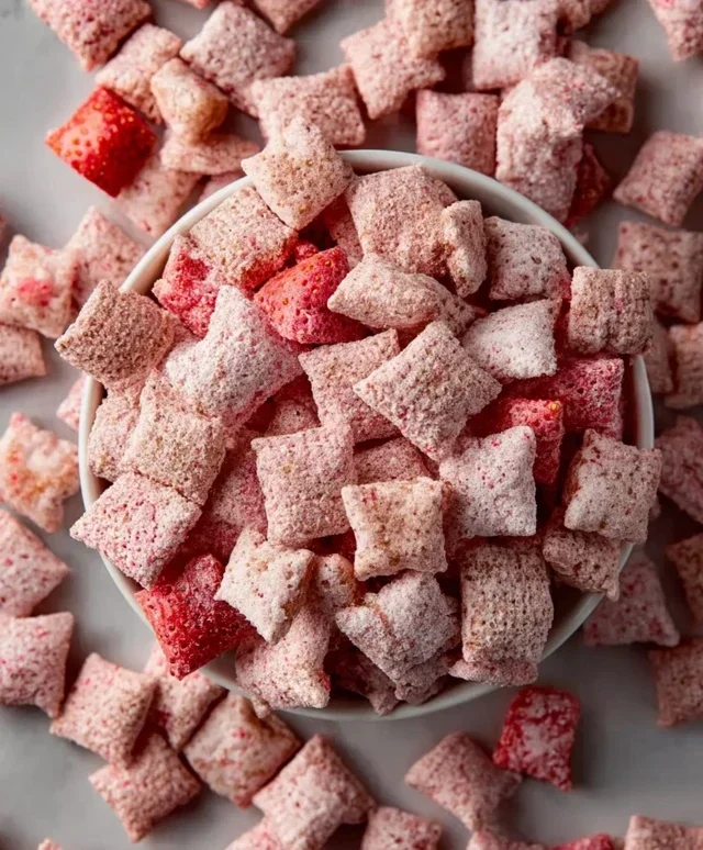 Easy Strawberry Shortcake Puppy Chow