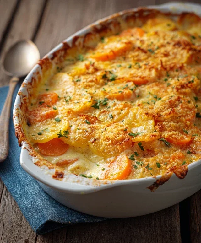 Cheesy Garlic Carrot Gratin – Creamy, Sweet & Savory