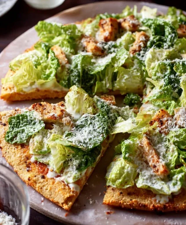 Viral Chicken Crust Caesar Salad Pizza