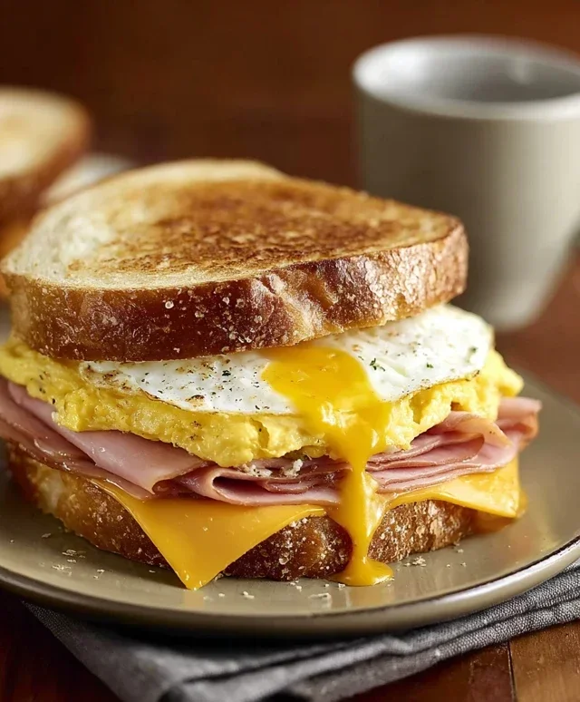 Egg and Beef Beef Ham Breakfast Sandwich