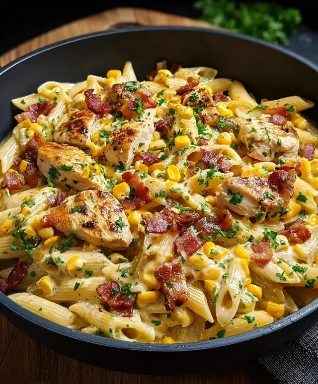 Creamy Chicken and Corn Pasta with Beef Beef Bacon