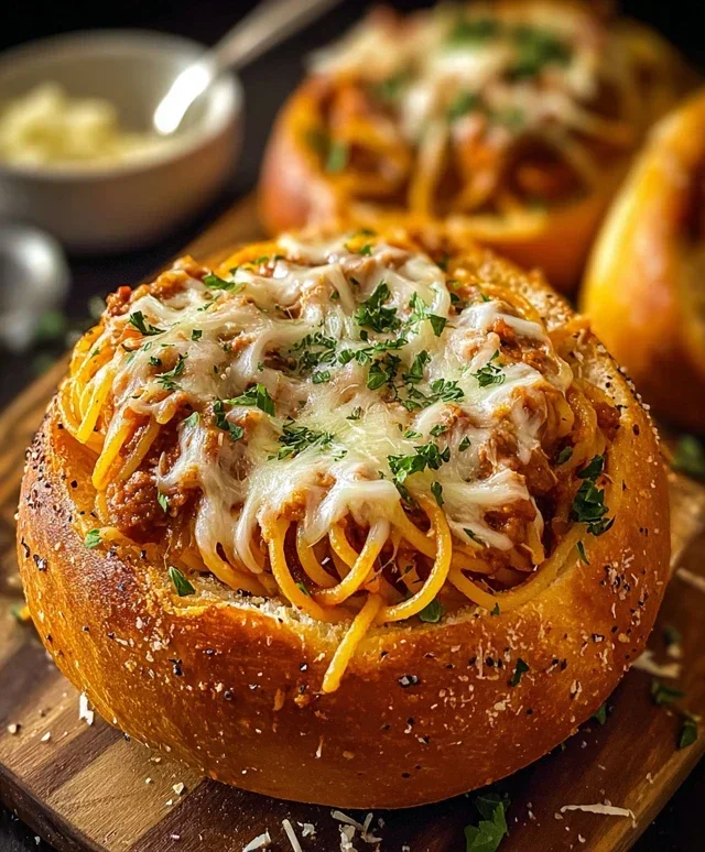 Spaghetti Garlic Bread Bowls