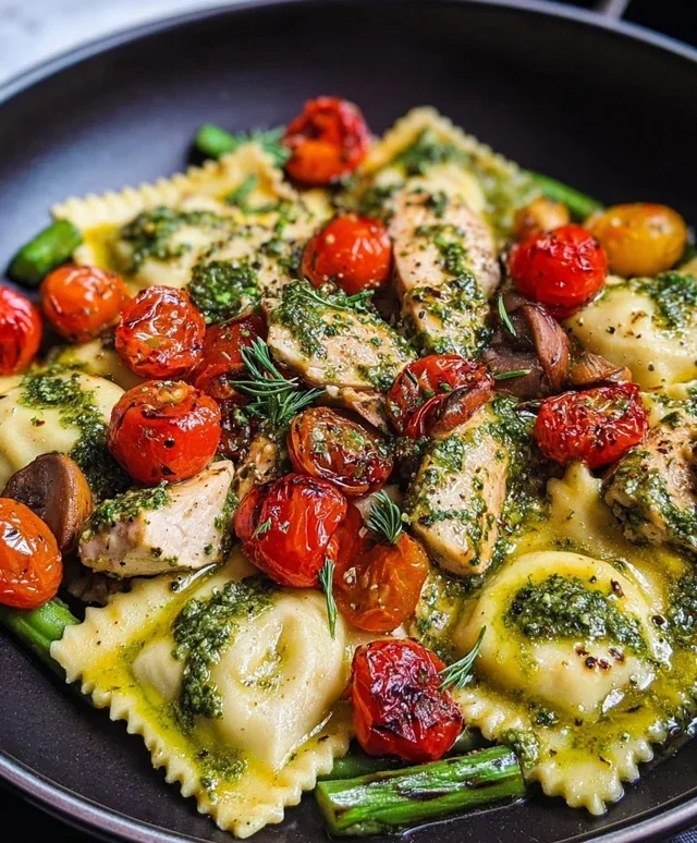 Chicken Ravioli with Pesto and Veggies