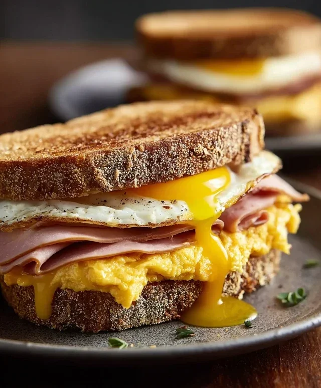 Egg and Beef Beef Ham Breakfast Sandwich