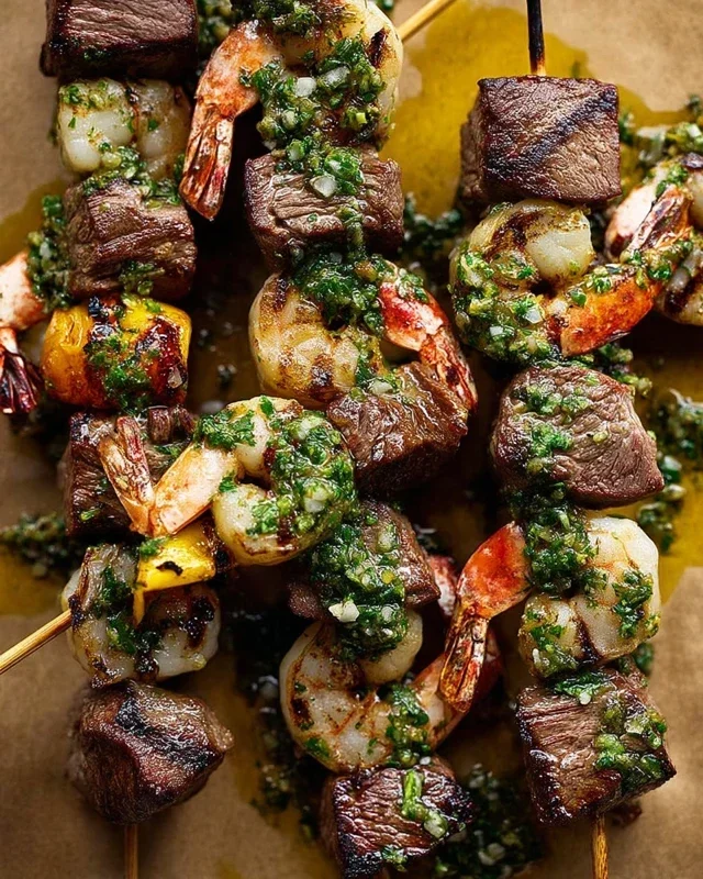 Surf and Turf Kabobs with Chimichurri Sauce