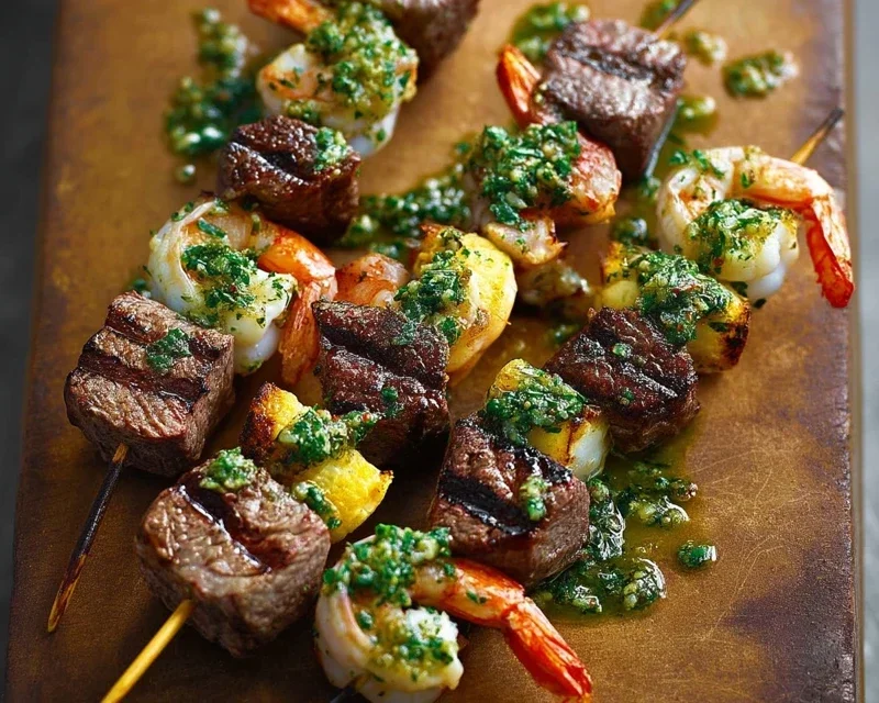 Surf and Turf Kabobs with Chimichurri Sauce