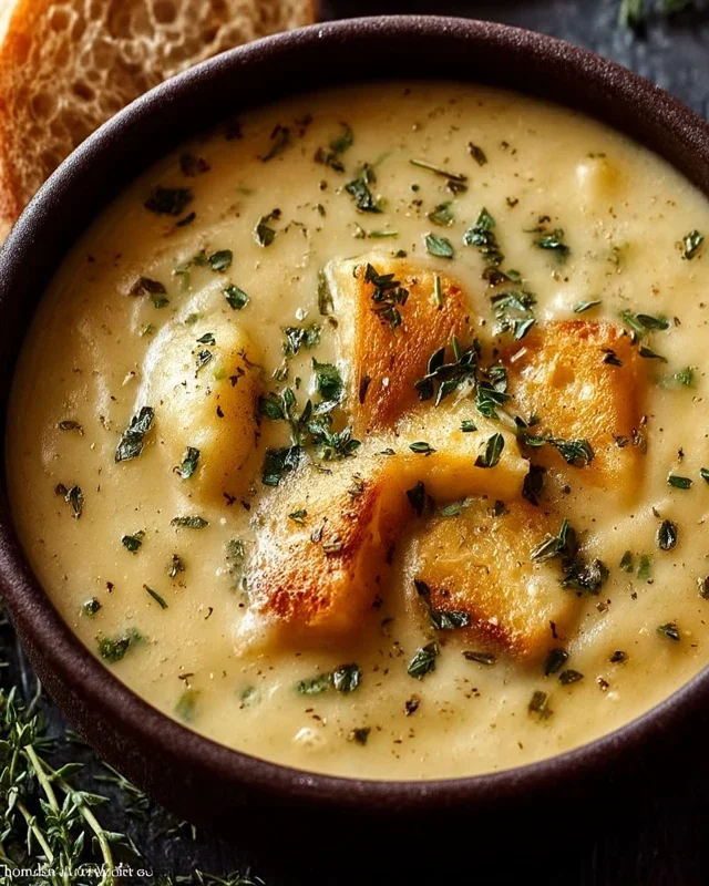 Hearty Cheddar Garlic Herb Potato Soup Recipe