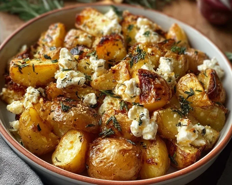 Roasted Potatoes with Baked Feta and Garlic