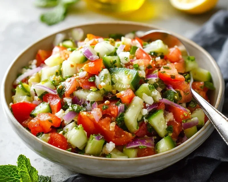 Mediterranean Salad with Cucumber, Tomato and Onion
