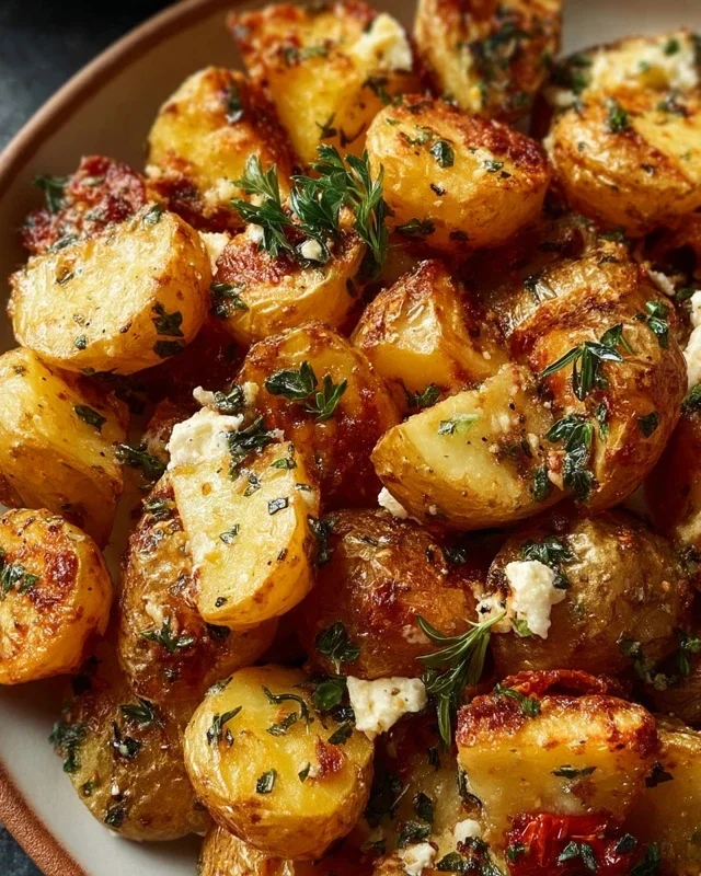 Roasted Potatoes with Baked Feta and Garlic