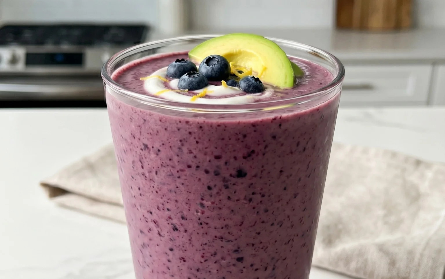 Blueberry Avocado Smoothie With Lemon & Yogurt