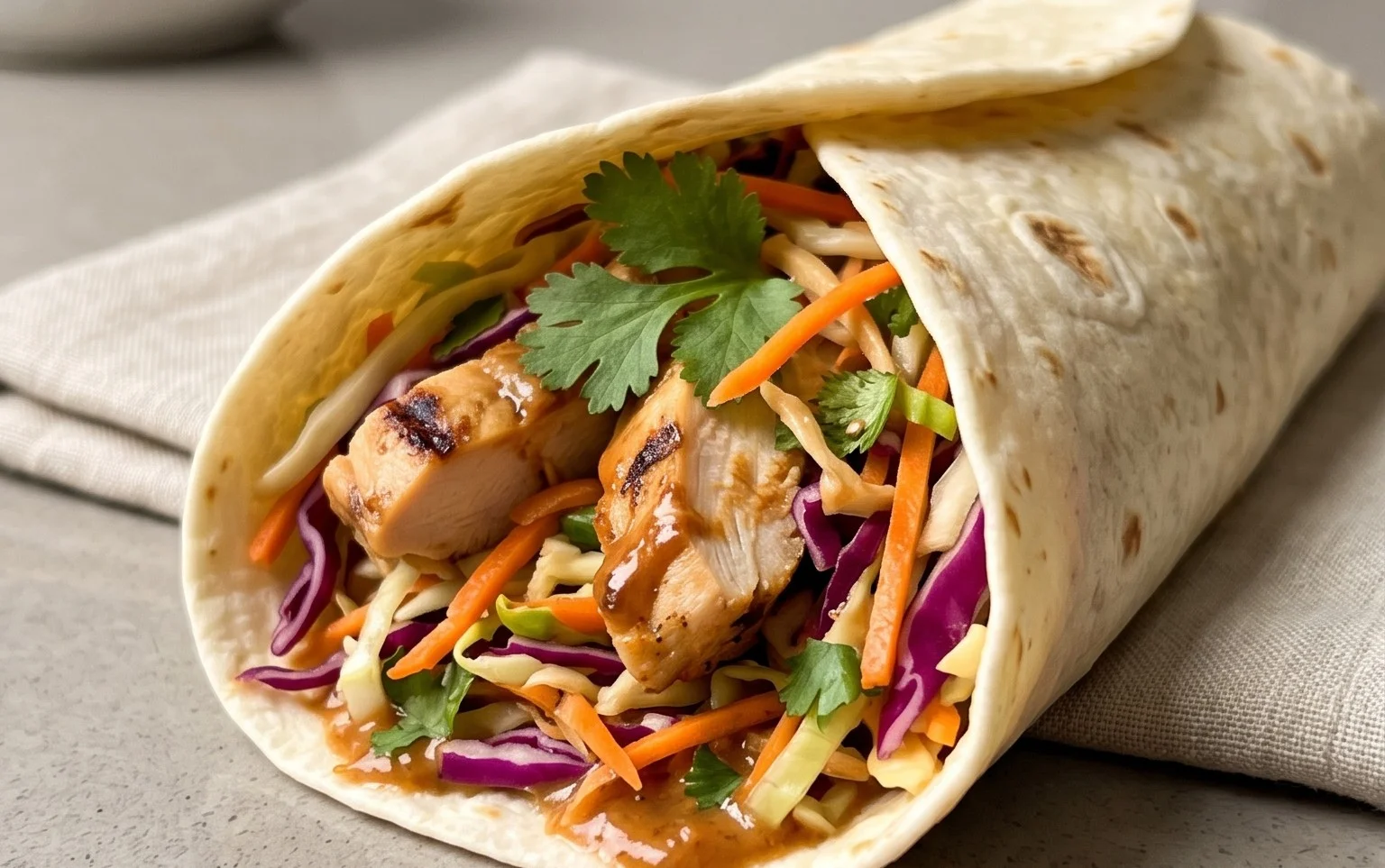 Thai Chicken Wrap with Crunchy Asian Slaw