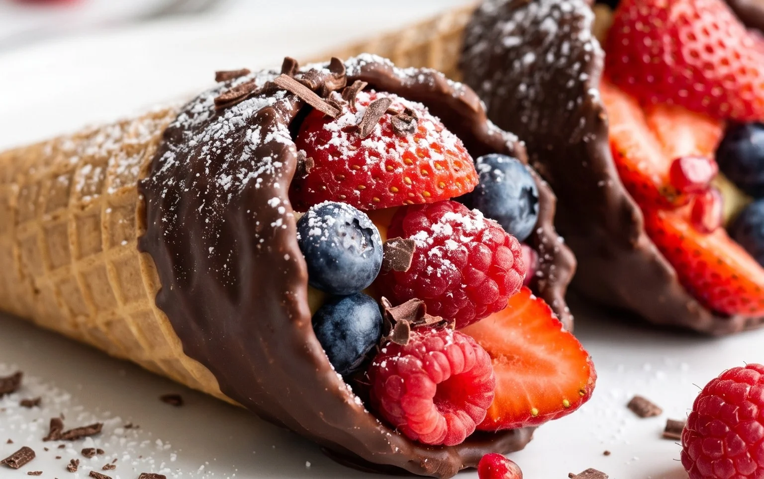 Chocolate Dipped Fruit Filled Cones