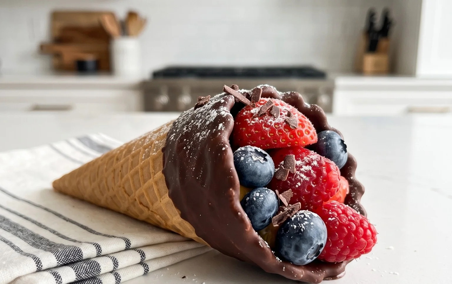 Chocolate Dipped Fruit Filled Cones