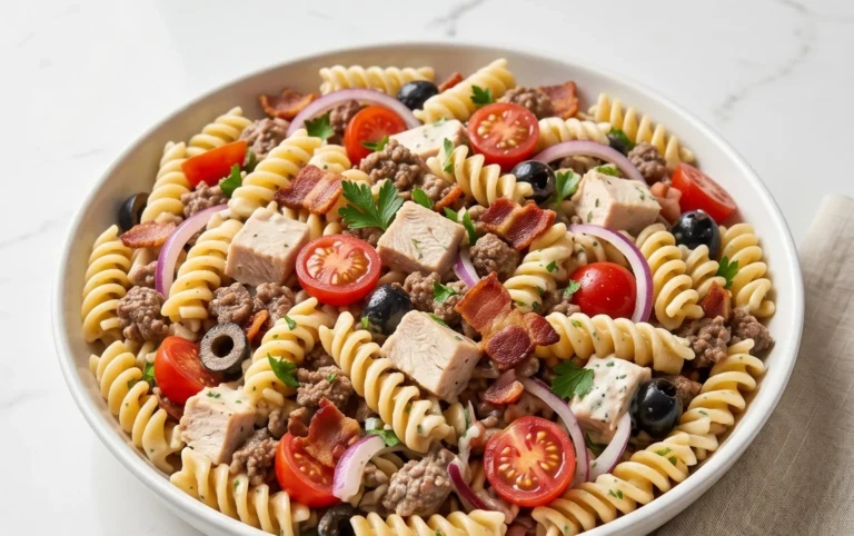 Chicken Beef Bacon Ranch Pasta Salad