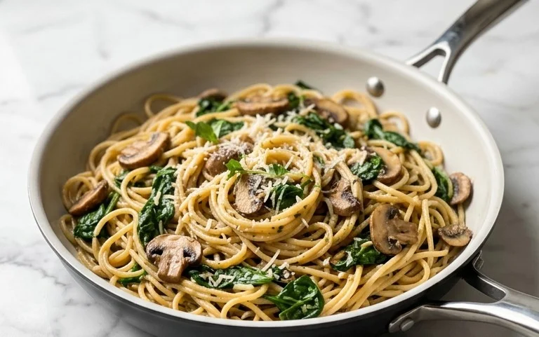 Parmesan Spinach Mushroom Pasta Skillet