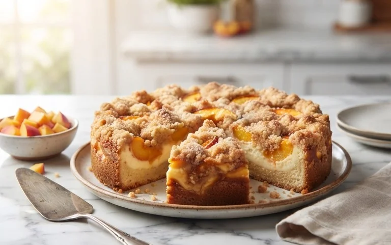 Peach Cream Cheese Cake with Streusel Topping