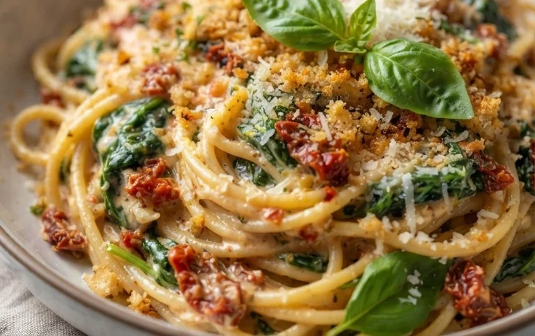 Spaghetti & Spinach with Sun-Dried Tomato Cream Sauce