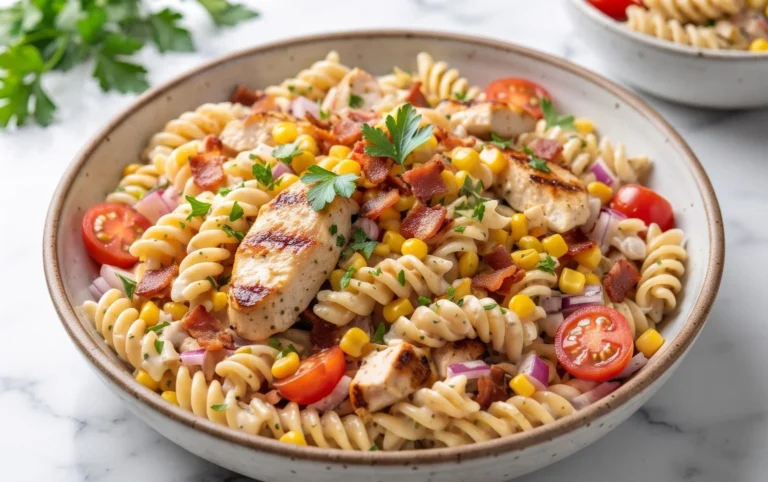 Chicken and Corn Pasta Salad with Beef Bacon