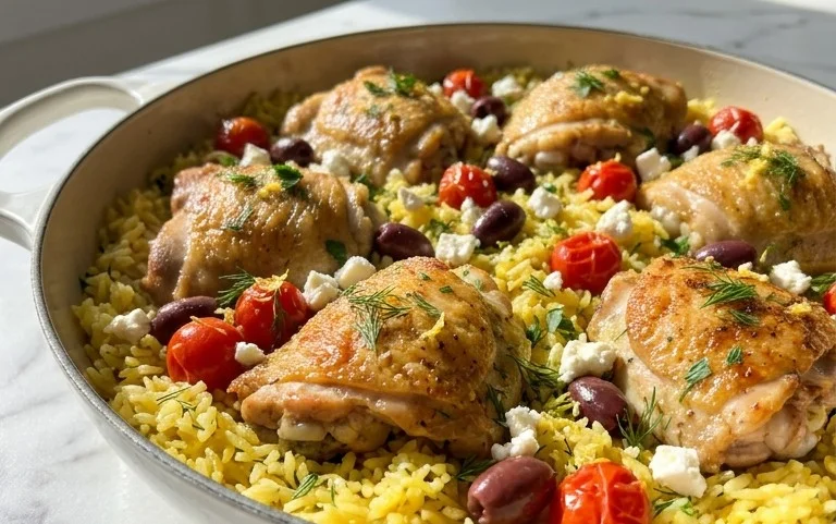 Greek Chicken and Lemon Rice (30 Minutes, One-Pot)