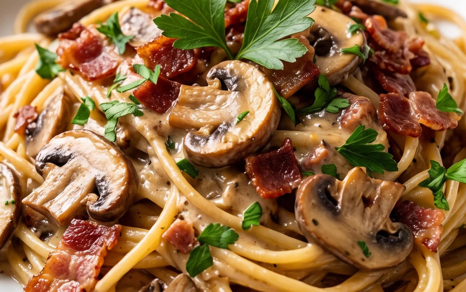 Creamy Beef Bacon and Mushroom Pasta