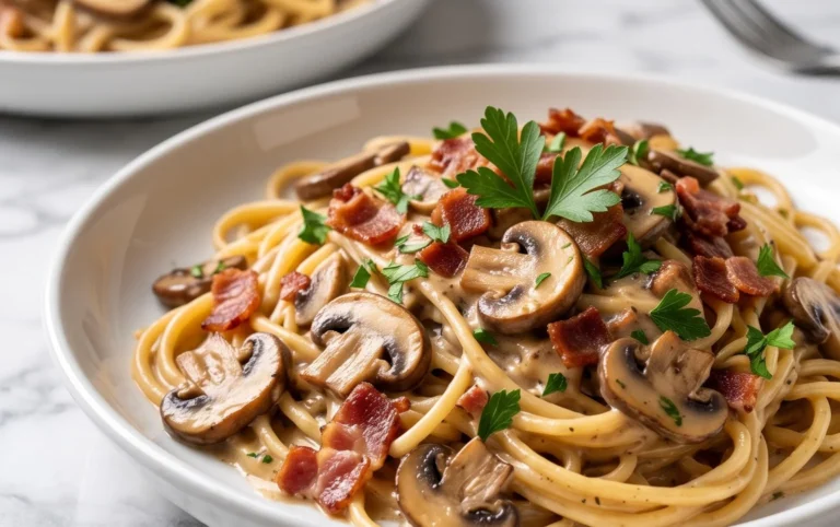 Creamy Beef Bacon and Mushroom Pasta