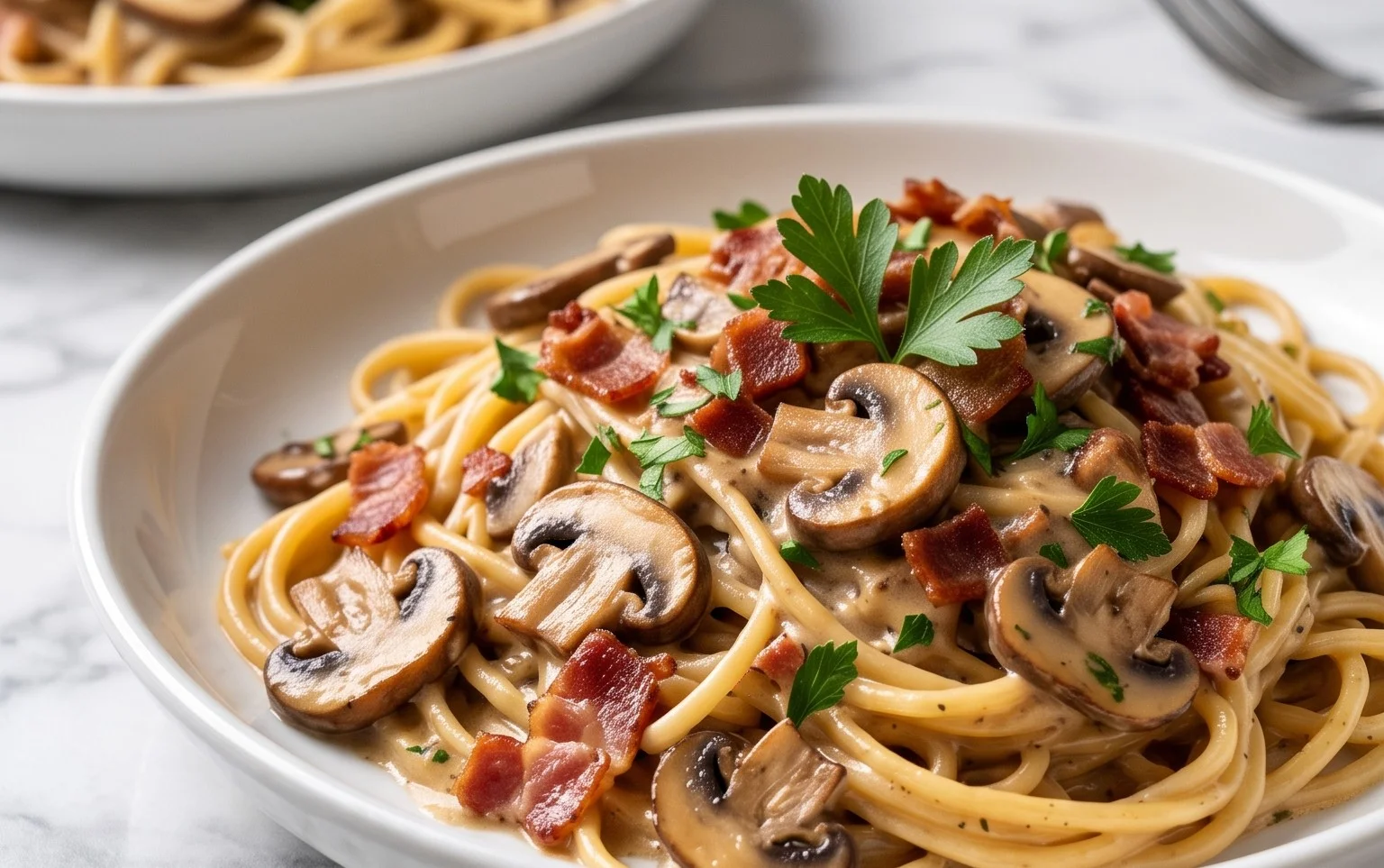 Creamy Beef Bacon and Mushroom Pasta