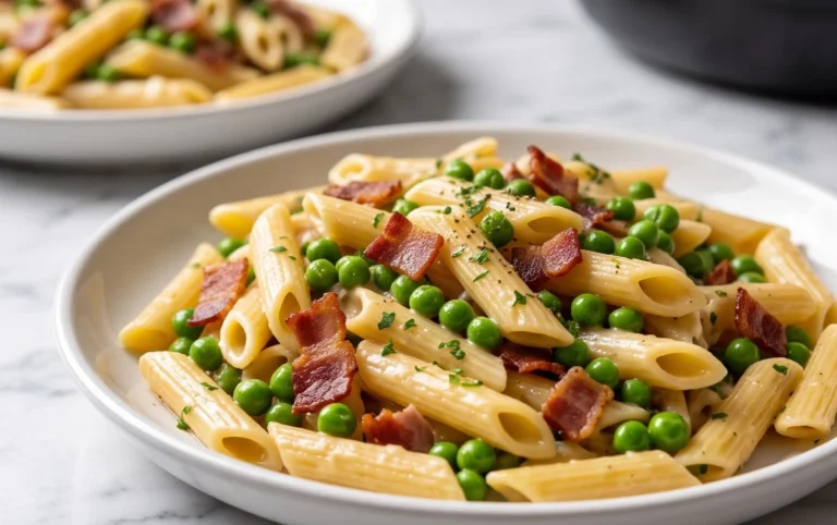 Penne Pasta, Peas and Beef Bacon